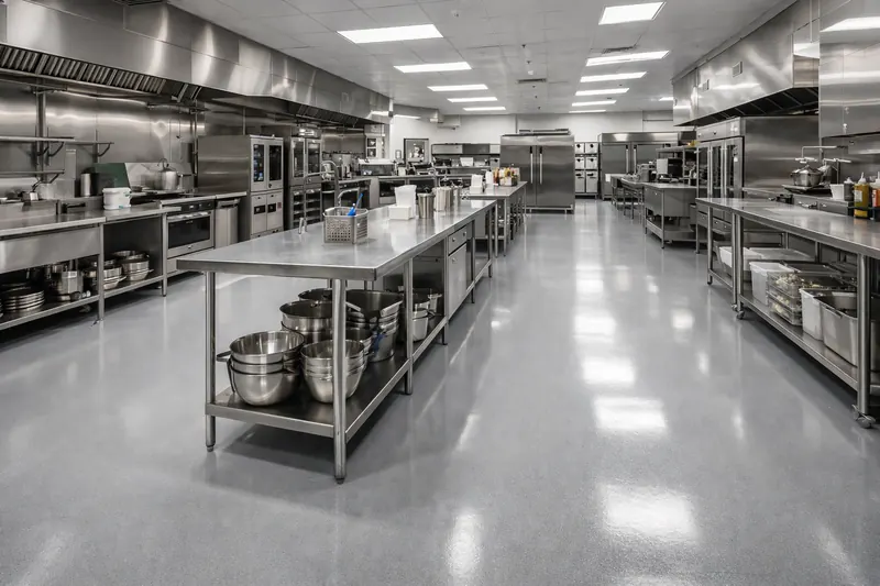 Commercial kitchen seamless epoxy floor Lee County