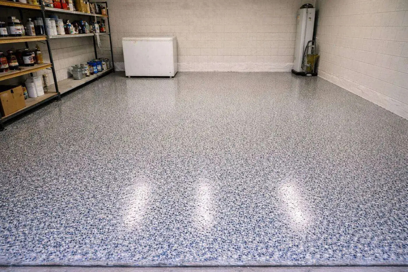 Finished epoxy garage floor in a Lee County home after professional installation
