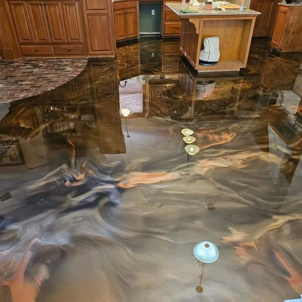 Metallic silver blue epoxy floor Lee County
