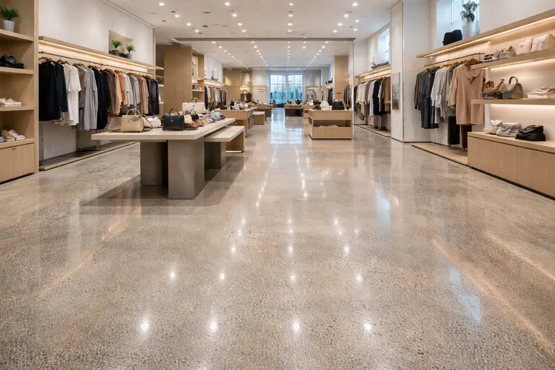 Polished concrete retail showroom floor Lee County